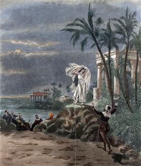 Detail from the final scene of act 1 (duet of Leïla and Nadir) in the opera Les pêcheurs de perles by Georges Bizet, as produced at La Scala on 20 March 1886, the Milan premiere