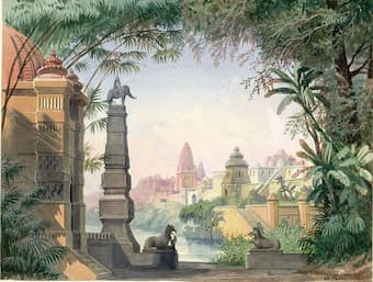 The King of Lahore: Set design by Augusto Ferri for Act One of the Italian production, 1878 (Archivio Storico Ricordi)