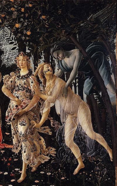 Botticelli: Primavera (detail) – Zephyrus, the western wind