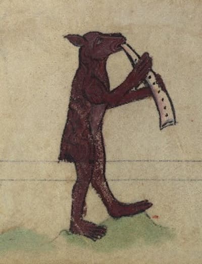 Bruin the Bear blowing a cornetto, detail from fol. 79v