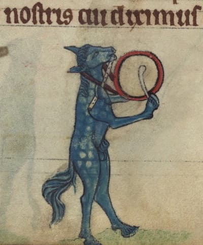 Horse playing a pipe and tabor, detail from fol. 74v