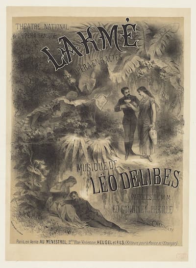 Poster for the 14 April 1883 première at the Théâtre national de l'Opéra-Comique for Léo Delibes' Lakmé