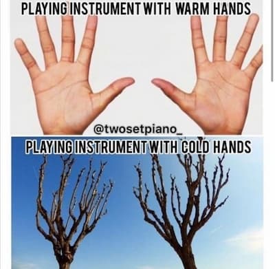 playing instrument with cold hands