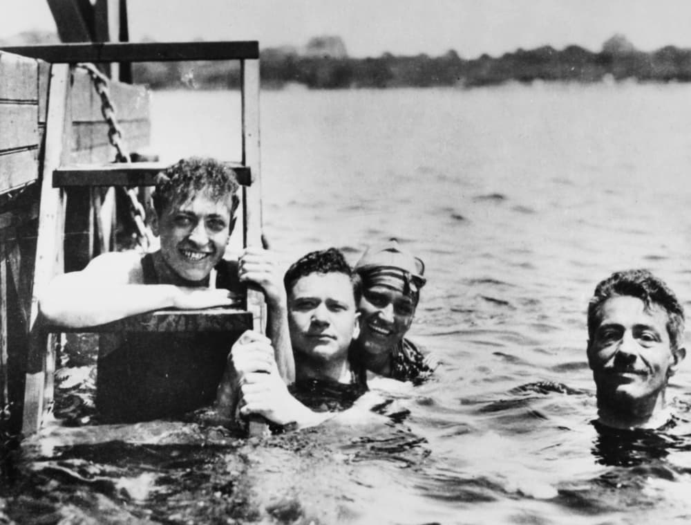 Jascha Heifetz swimming with Efrem Zimbalist and Fritz Kreisler