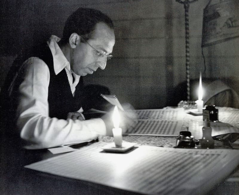 Aaron Copland in his studio in the Berkshires, 1946 (Photo by Victor Kraft)