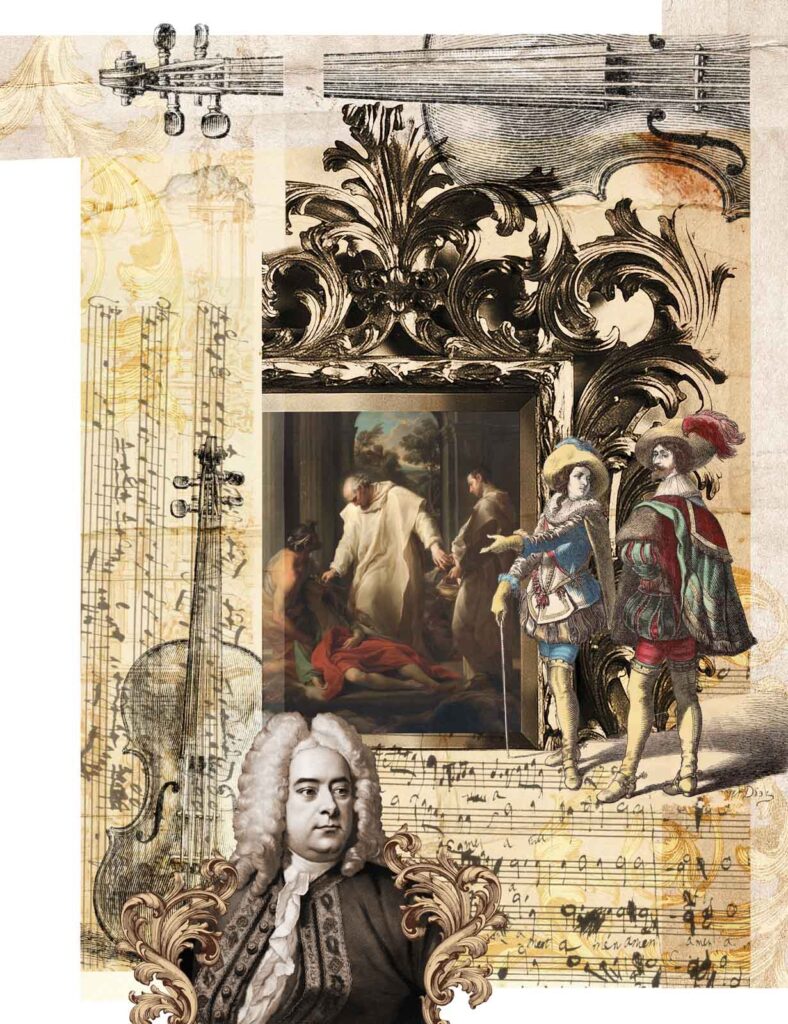 Collage of music and arts in the Baroque period