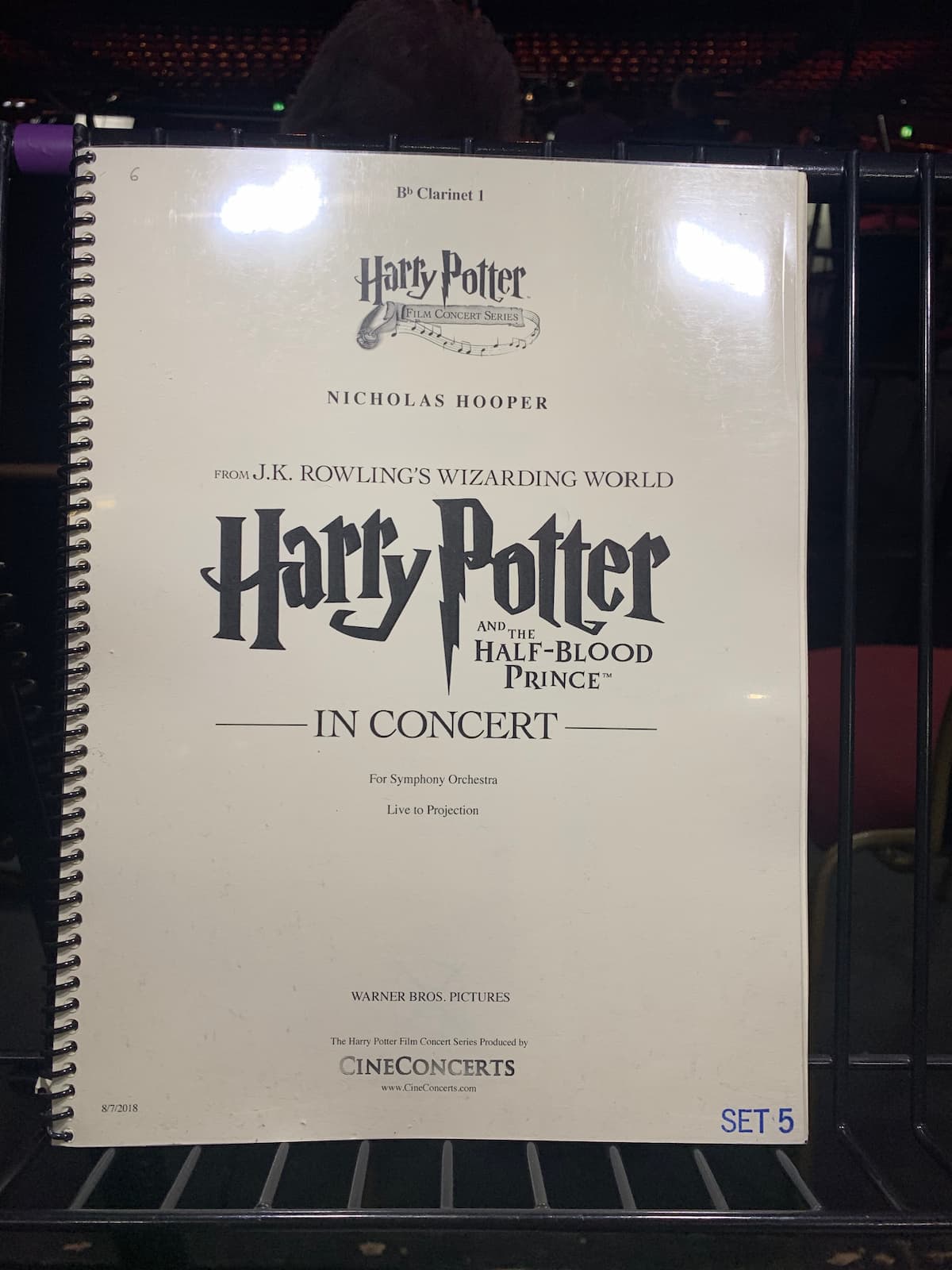 Photo showing the orchestral parts music score of Harry Potter and the Half-Blood Prince