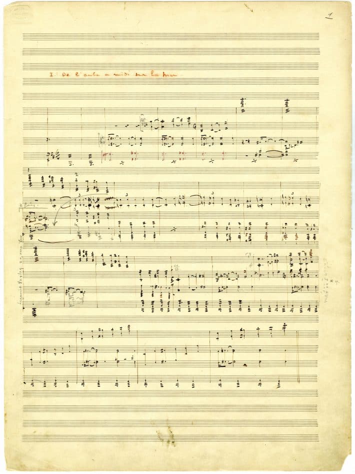 Manuscript of Claude Debussy's La Mer page 1 of the first movement 