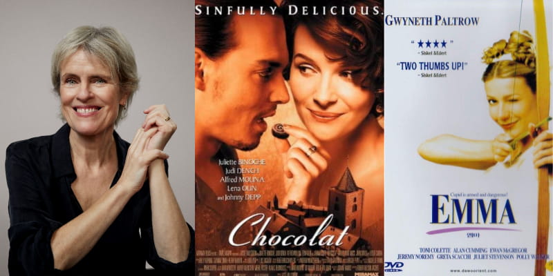 Composer Rachel Portman and movie poster of Chocolat and Emma
