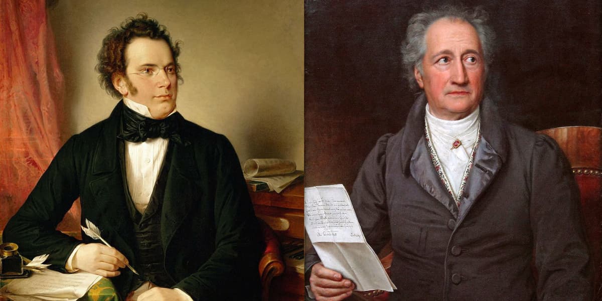 Collage of composer Franz Schubert and poet Johann Wolfgang von Goethe 