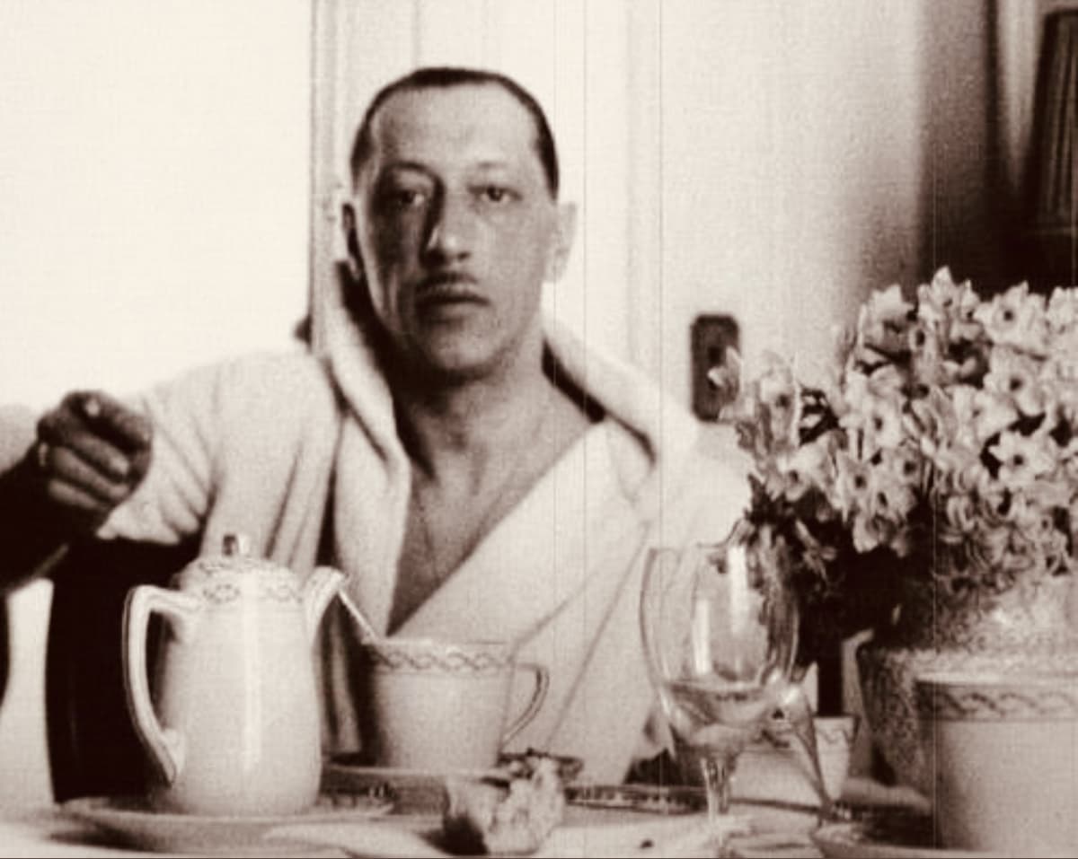 Composer Stravinsky in a bathrobe
