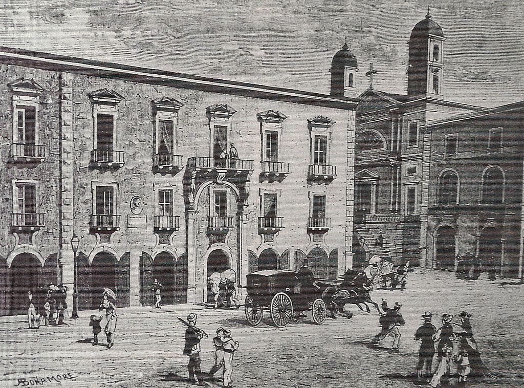 Black and white drawing of Catania, Vincenzo Bellini's birthplace, c. 1800