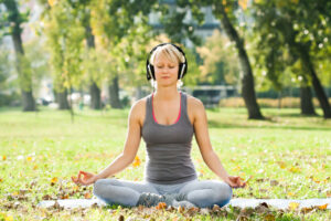 meditation with classical music on headphone