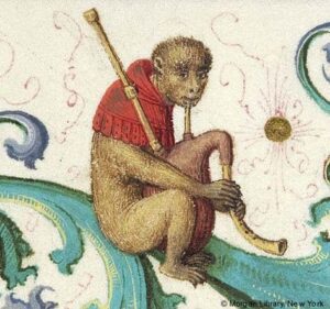 Monkey and bagpipes (Gradual (Morgan Library) MS. M. 905 II. fol. 91r)