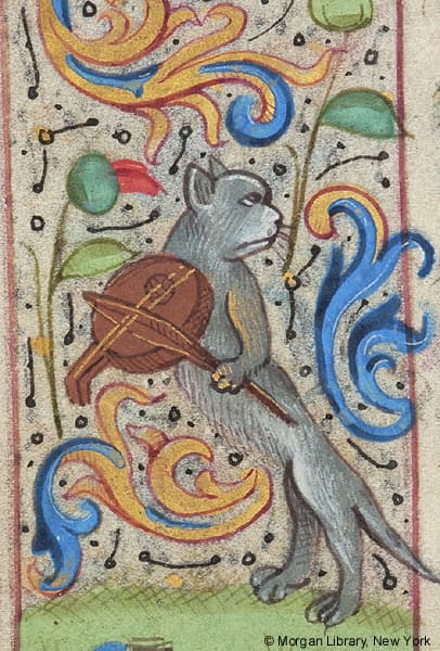 Medieval art of Cat and Vielle (Book of Hours, 1480–1500 (New York, Morgan Library & Museum), MS M.179, fol. 44v).