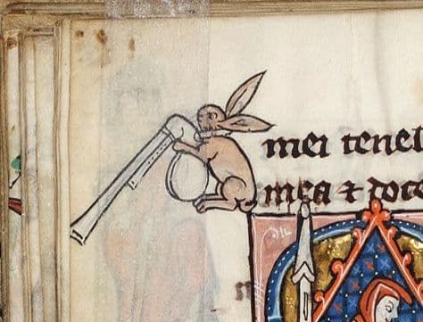 Rabbit and bagpipe - 'The Rutland Psalter', England ca. 1260 (British Library, Add 62925, fol. 100r)