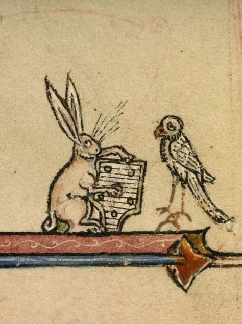Rabbit and psaltry (Boulogne-sur-Mer, B. m., ms. 0130, t. I, detail of f. 344.)