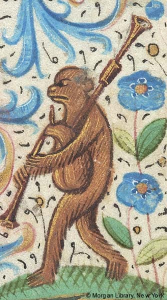 Monkey and bagpipes - Book of Hours - France, Paris, 1480-1500 - MS M.179 fol. 155r
