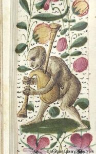 Monkey and bagpipes - Breviary (France, possibly Toulouse), M.463, fol. 609v)