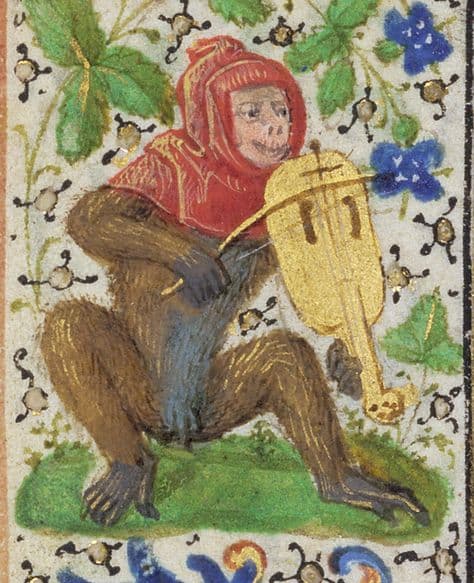 Monkey and vielle (Prayer Book of Charles the Bold (Los Angeles, J. Paul Getty Museum) Ms. 37, fol. 41v)