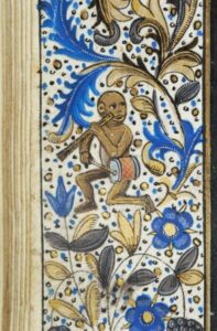 Monkey with pipe and tabor (Book of Hours (Morgan Library), MS H.7 fol. 80v)