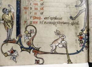Rabbit and bagpipes (Bodl. Douce 5 roll 208 H)