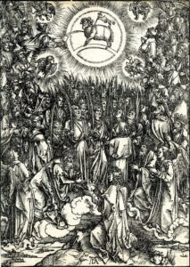 Dürer: Apocalipsis cum figuris: 7. The hymn in adoration of the lamb, 1498