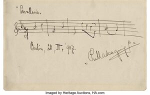 Autograph music quotation of Pietro Mascagni's Cavalleria Rusticana