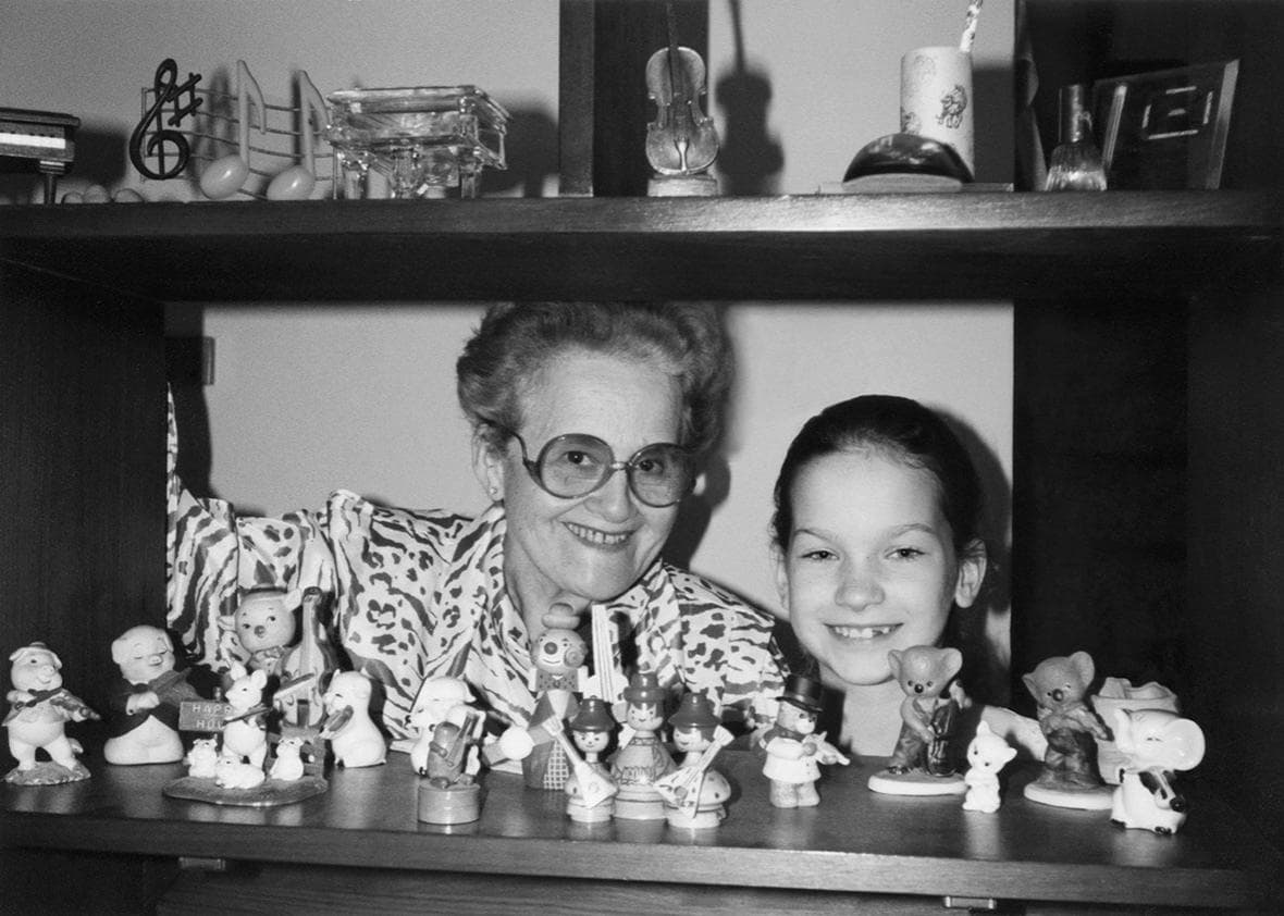 Black and white photo of Hilary Hahn and her teacher Klara Berkovich