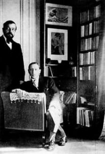 Photo of composers Debussy and Stravinsky in 1910 by composer Erik Satie