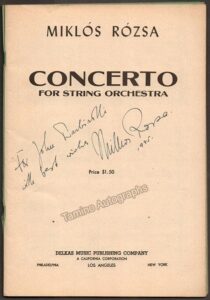 Miklós Rózsa signed score cover of his Concerto for String Orchestra