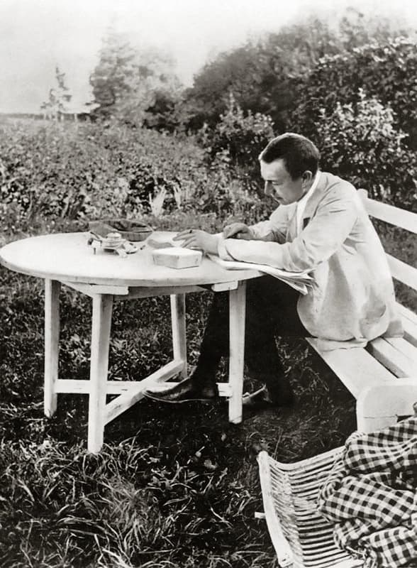 Photo of Rachmaninoff proofing his 3rd Piano Concerto, 1910