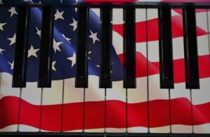 American flag with piano keys