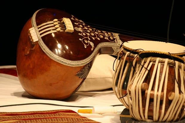 Photo showing instruments used in Hindustani music