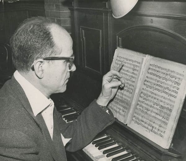 Xavier Montsalvatge composing at the piano