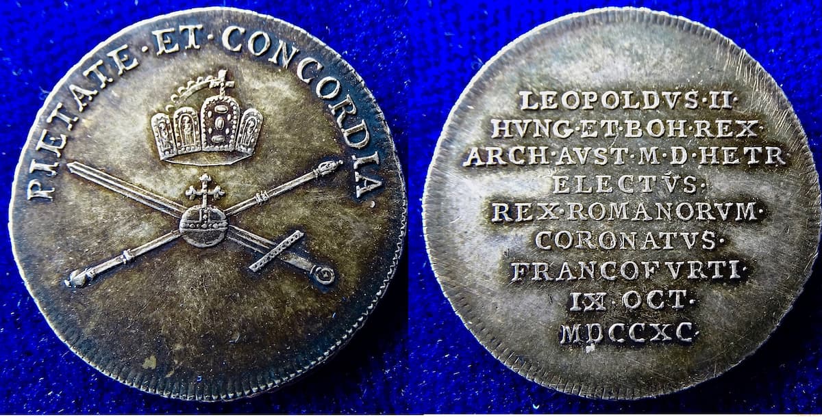 Frankfurt am Main 1.5 Ducat 1790 Silver Strike Coronation Coin Leopold II. EF.
