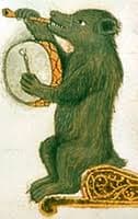 Bear with pipe and tabor (The Prayer Book of Barbara von Cilly (Austrian National Library), ÖNB 1767, f. 124r)