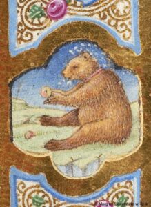 Bear and cymbals (Book of Hours (Morgan Library), MS M.187 fol. 58v)