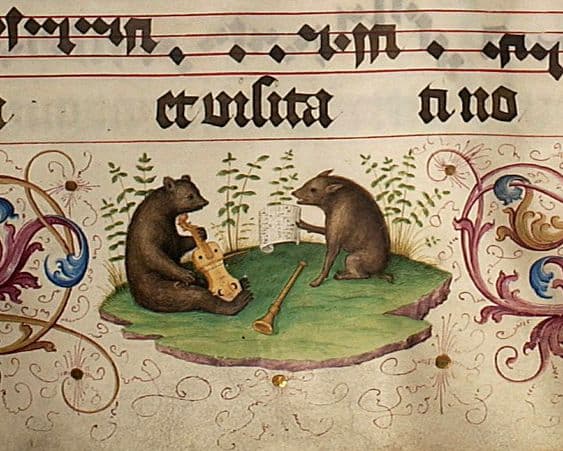 Bear and Boar ensemble (The Geese Book, vol. 2, fol. 88r)