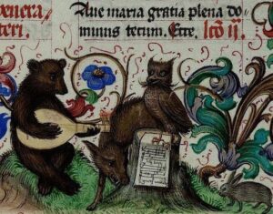 Bear as lutenist (Breviarium abbatis pars hiemalis (Heidelberg University Library) Cod. Sal. IXc, f. 297v)