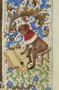 Monkey and Psaltry – (Chroniques sire Jehan Froissart (Bibliothèque national), Français 2643 f.72r