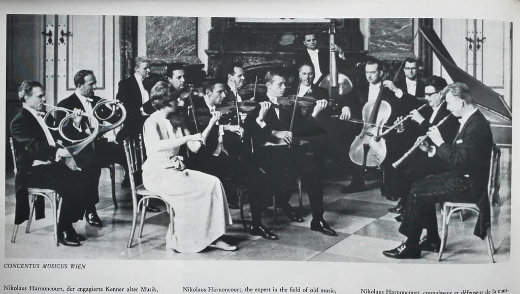 Black and white photo of music group Concentus Musicus Wien