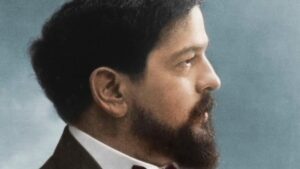 Colour portrait of composer Claude Debussy
