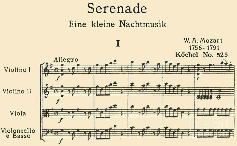 The opening five bars of Eine Kleine Nachtmusik by Wolfgang Amadeus Mozart