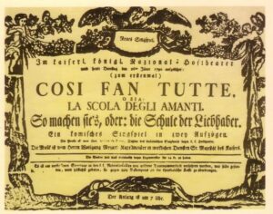 Poster showing details of Mozart's Così fan tutte first performance