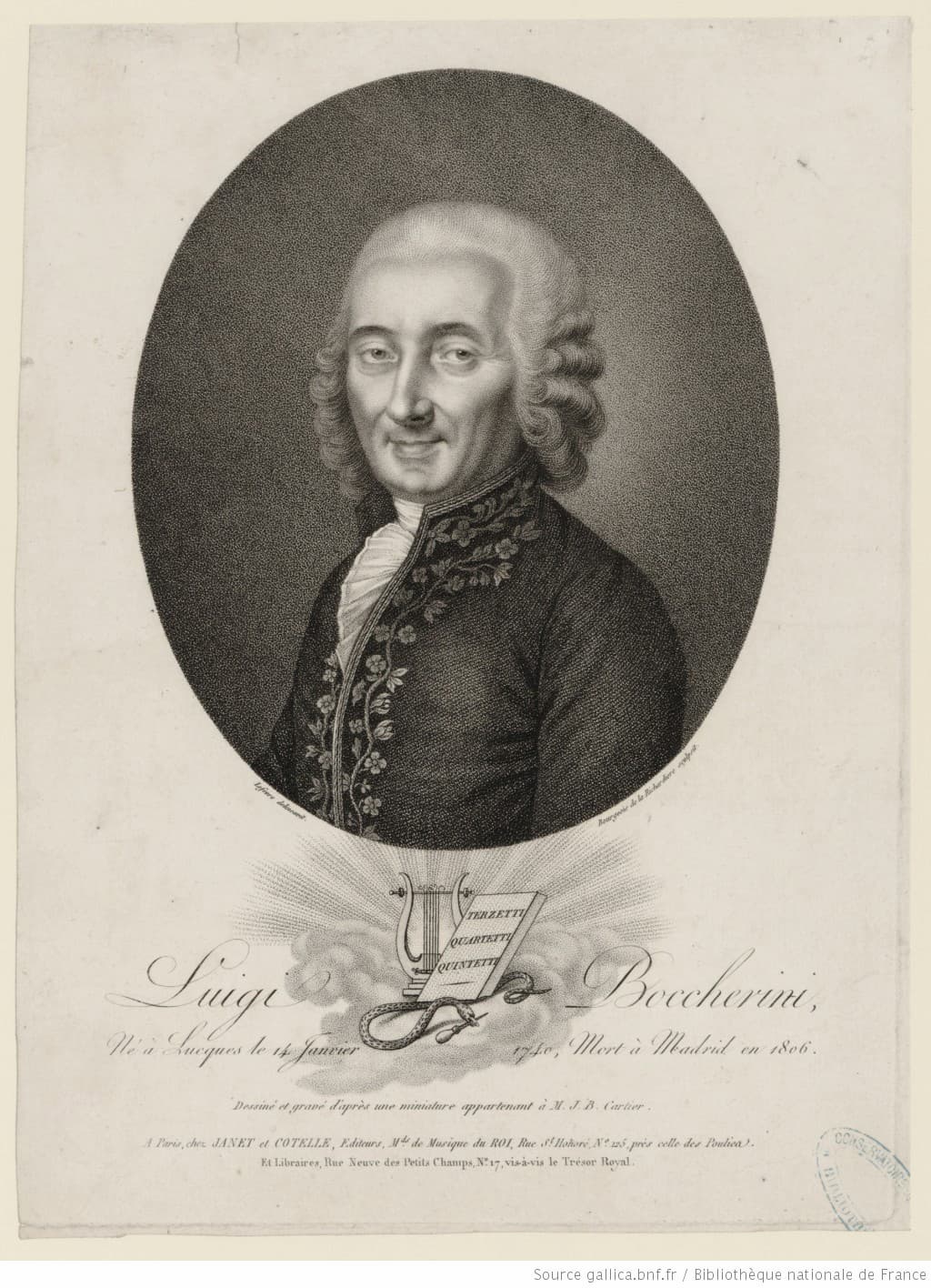 Antoine Bourgeois de La Richardière, after Lefèvre: Luigi Boccherini, 1806 (Bibliothèque nationale)