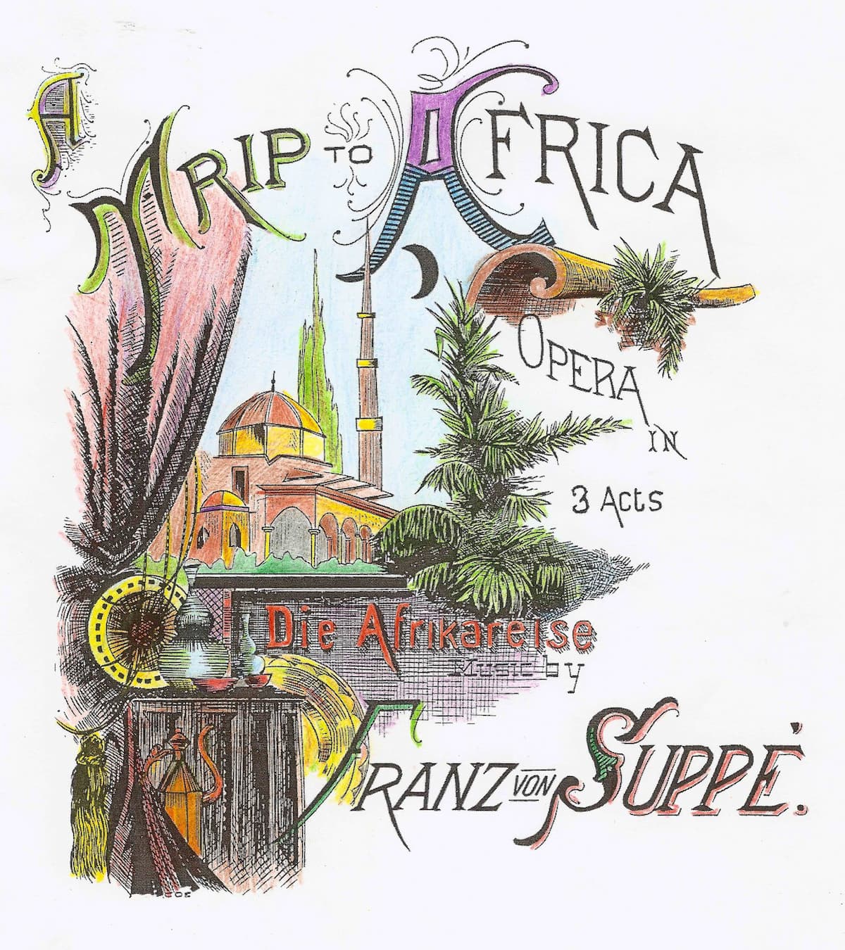 Sheet music cover for Suppé’s Die Afrikareise