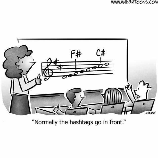 the hashtags go in front music joke