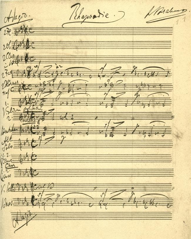 Autograph score of Brahms' Alto Rhapsody
