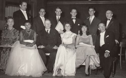 Dominique Merlet (4th from the left) at the Geneva International Music Competition, 1957